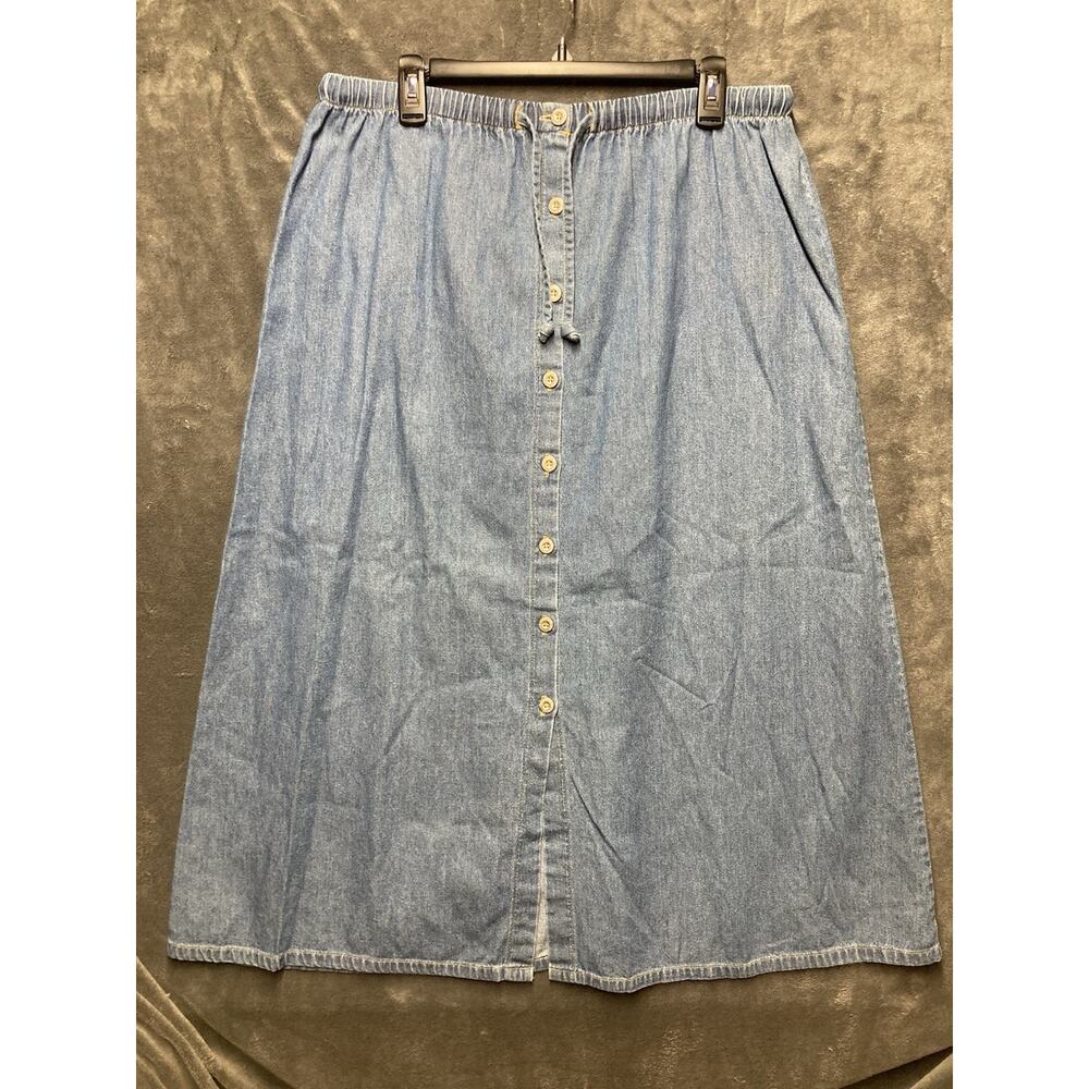 Sag Harbor Light Blue Denim Button-Front Midi Skirt